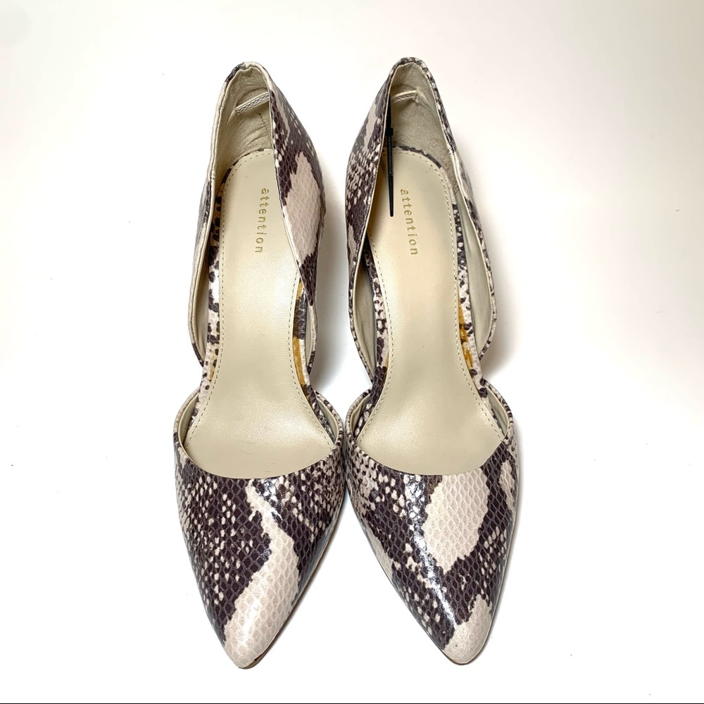 Attention Telia D’Orsay Faux Snakeskin Pointed Toe Stiletto Pumps 4.5” Sz 8.5
